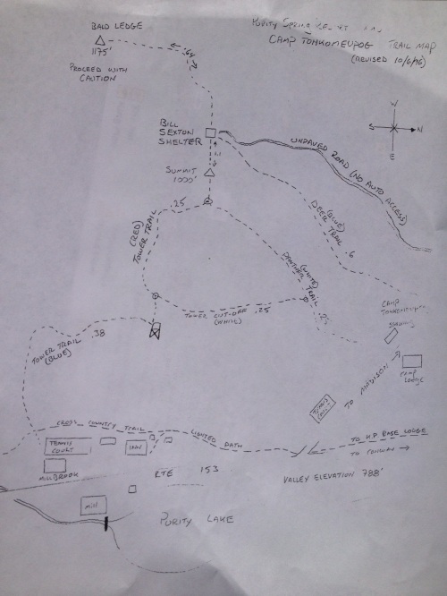A hand drawn map of the trails